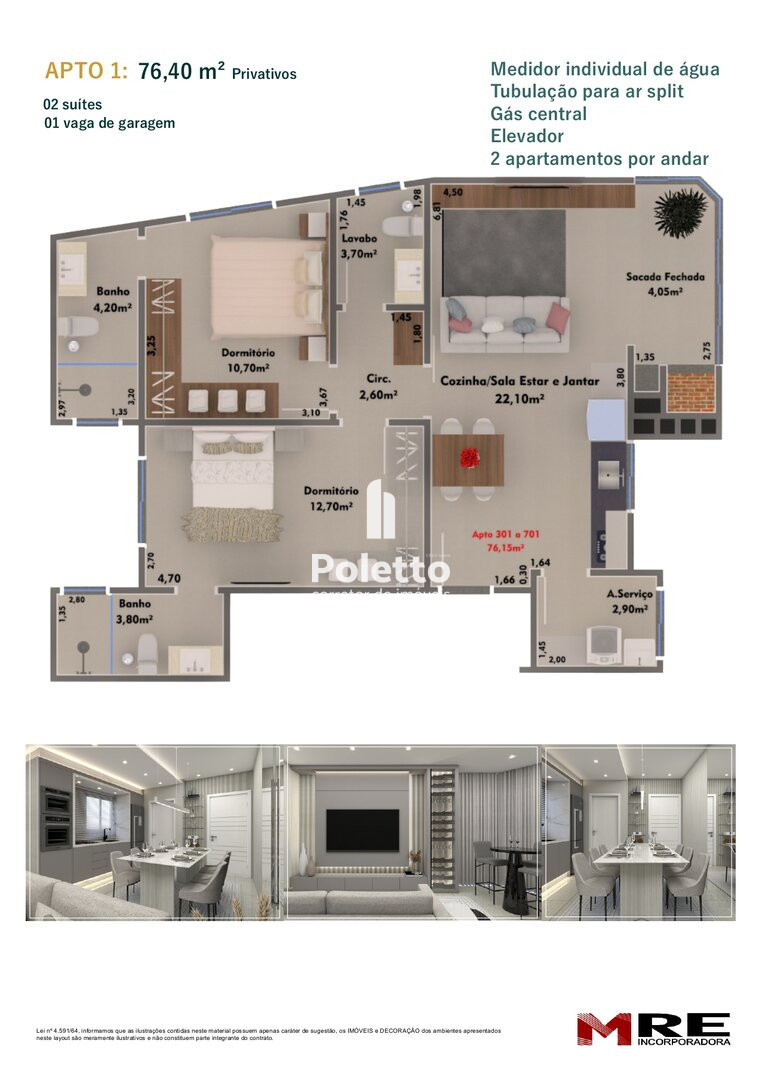 Vende-se apartamento de 2 dorm. e duas suítes na PLANTA — Miniatura 2