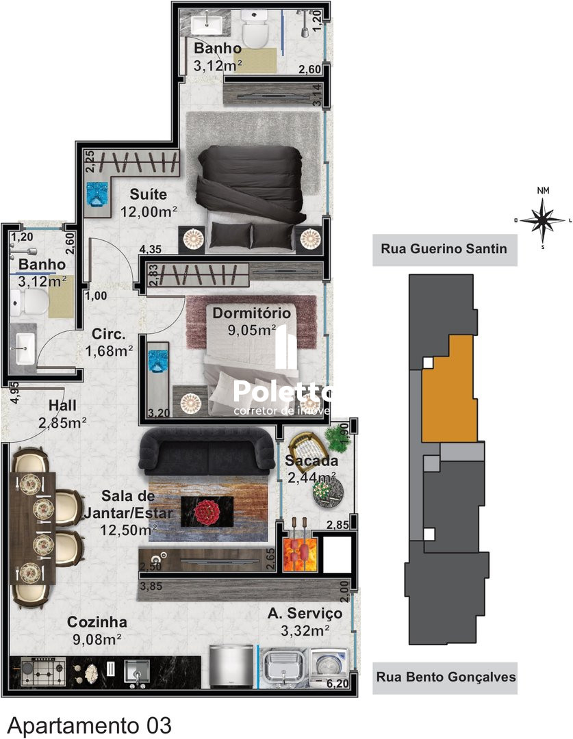 Excelentes apartamentos de 02 dormitórios na Planta - Tipo 03 — Miniatura 2