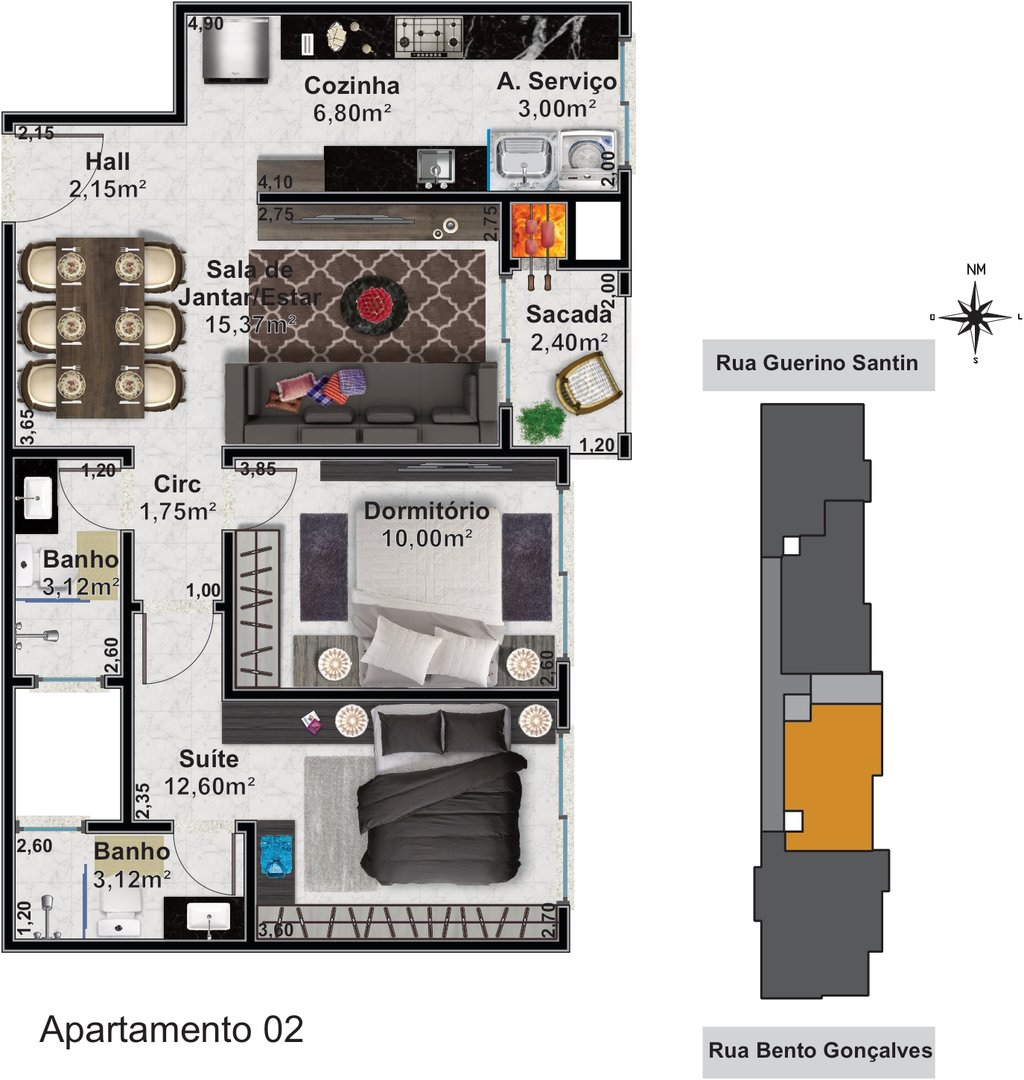 Excelentes apartamentos de 02 dormitórios na Planta - Tipo 02 — Miniatura 2