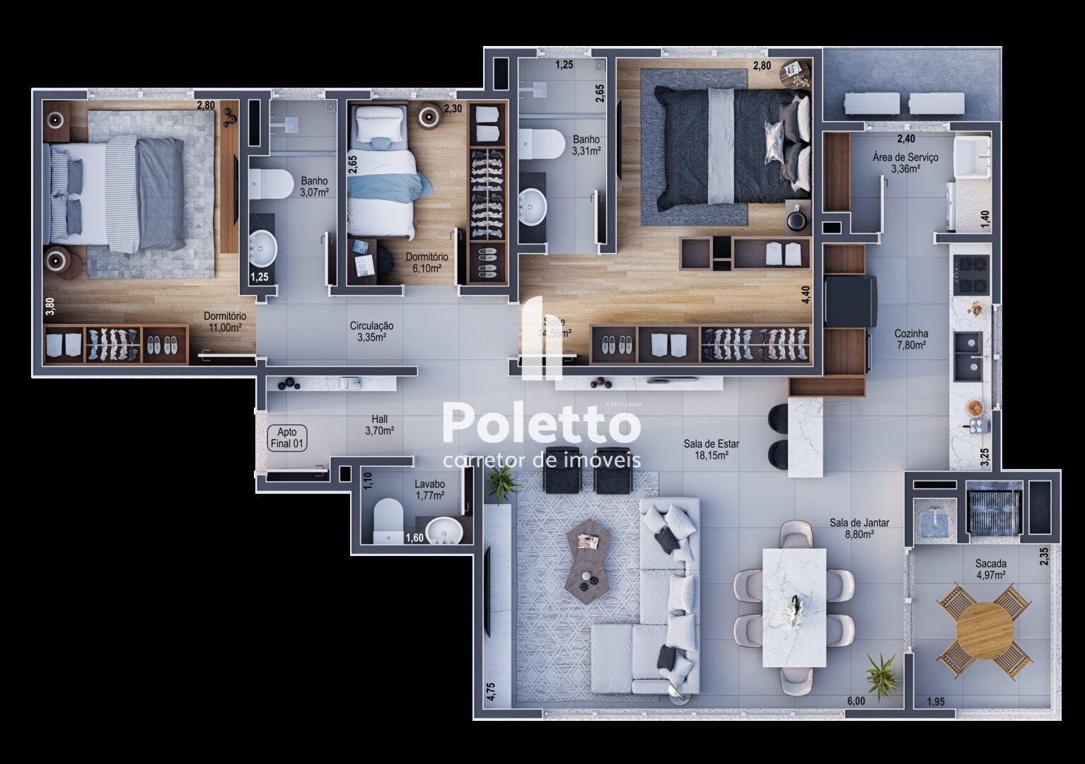LANÇAMENTO!! Lindos apartamentos de 03 dormitórios na planta no Centro de Marau — Miniatura 7